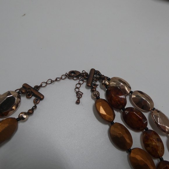 Beaded Multi Strand Necklace Faceted Metallic Mod - Picture 2 of 8